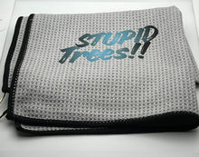 Load image into Gallery viewer, 16x26 “ProTowels” Microfiber Waffle Disc Golf/Golf Towel with Corner Grommet and Hook - “Stupid Trees!! - Teal”
