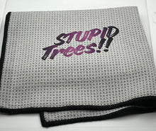 Load image into Gallery viewer, 16x26 “ProTowels” Microfiber Waffle Disc Golf/Golf Towel with Corner Grommet and Hook - “Stupid Trees!! - Purple”
