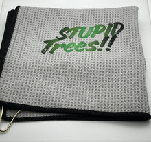 Load image into Gallery viewer, 16x26 “ProTowels” Microfiber Waffle Disc Golf/Golf Towel with Corner Grommet and Hook - “Stupid Trees!! - Green”

